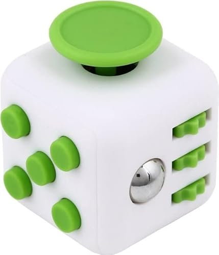 Hochwertige Fidget Cube / Friemelwürfel | Anti Stress Spielzeug | Fidget Toy (White Green)