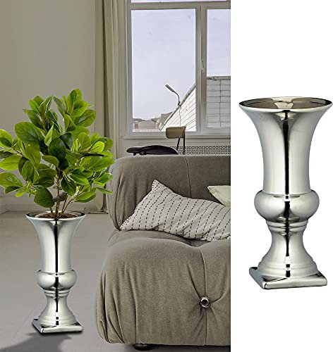 Bodenvase Silber glänzend │Amphore H25cm │ Metall-Look Steinzeug │ Blumenvase Dekovase (1 x Bodenvase H25cm)