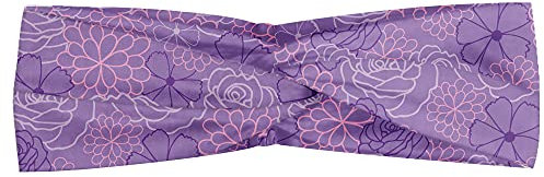 ABAKUHAUS Blumen Bandana Kopftuch, Doodle Blumenwiese Kunst, Elastisch und Angenehme alltags accessories, Mauve und Pastellrosa