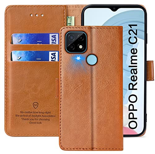 FMPCUON Funda para OPPO realme C21,Funda Libro OPPO realme C21 Funda con Tapa,Cuero Carcasa Magnético Funda Cartera Móvil para OPPO realme C21, Marrón