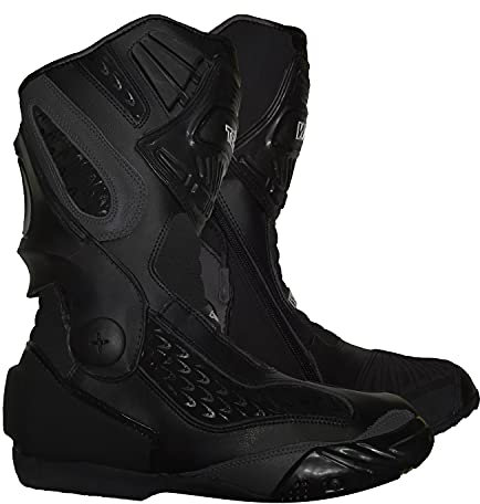 WinNet Stivali da Moto Racing per la Pista con Protezioni e Sistema Anti Torsione (Nero, numeric_41)