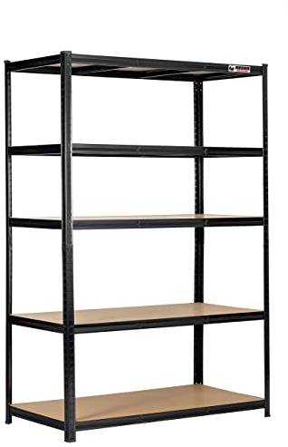 Rhino Racking – 5 Tier Heavy Duty Garage Shelving Unit – 200kg Load Weight Per Shelf – 1000kg Per Unit – 180x120x60cm - Black Adjustable Shelves – Shed Shelving