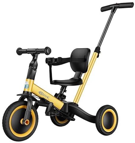 GASLIKE Kinder Dreirad ab 1 Jahr mit Schubstange, 3 in 1 Kinder Laufrad für Jungen Mädchen, Baby Fahrrad Kinderdreirad mit Flüsterleisen Gummireifen, Dreirad mit Stange ab 1 Jahre bis 5 Jahren,Gelb