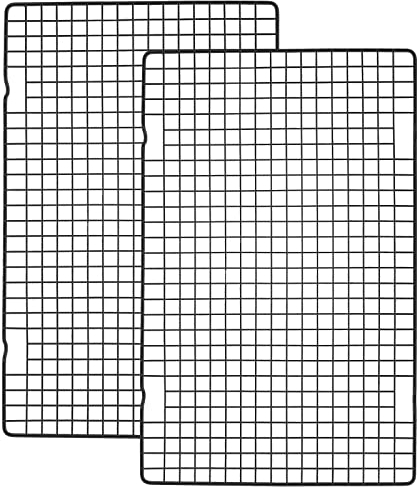 Tebery 2 Stück schwarzes robustes Kochgestell aus Draht, antihaftbeschichtetes Back- und Kühlgitter zum Braten, Kochen, Grillen, Trocknen – 40,6 x 25,4 cm
