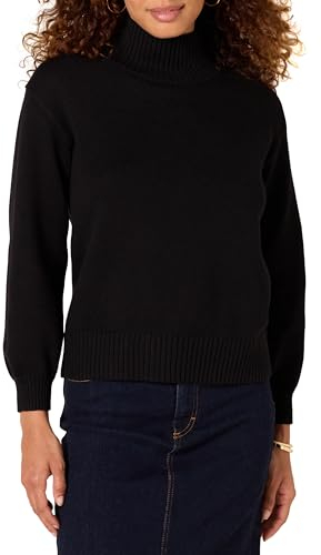 Amazon Essentials Women's Pull-Over Cotton Jumpers, Funnel-Neck, Available in Plus Size, Black, S