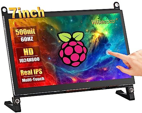 wisecoco 7 Inch Touch Monitor for Raspberry Pi HDMI IPS 1024x600 Mini LCD Display for RPI Pi 5/4B/3B 2 Zero B B+ Windows Driver-Free
