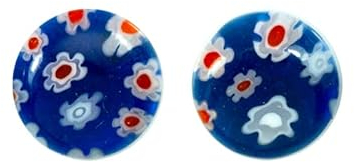 Pendientes redondos de cristal Murano azul y Plata de Ley - Pendientes para niña de Plata de Ley