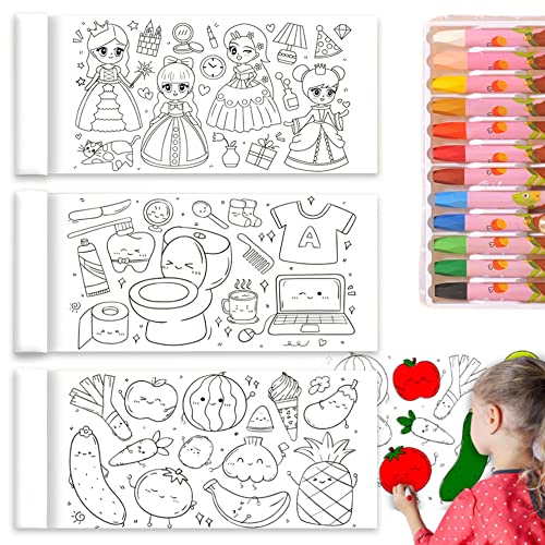 3 Stück Schneidbare Zeichenrolle für Kinder Delmkin DIY Papierrolle Mit Wachsmalstift Selbstklebend Zeichnungsrolle für Jungen und Mädchen (30 * 300cm)