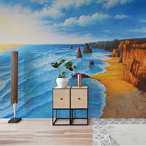 Style Européen 3D Style De Peinture À L'Huile De Mer Ciel Bleu Photo Peintures Murales Papier Peint Salon Hôtel Luxe Fond Peinture Murale Décor Peler Et Coller Affic 350 (largeur) x 256 (hauteur) cm