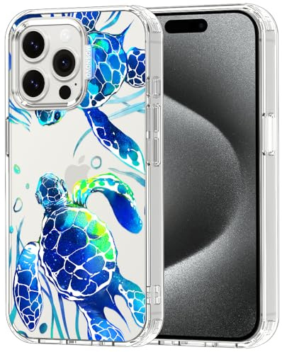 MOSNOVO Case for iPhone 15 Pro Max, [Buffertech 6.6ft Military-Grade Drop Protection] [Anti Peel Off Tech] Clear TPU Bumper Phone Case Cover Design - Sea Turtles