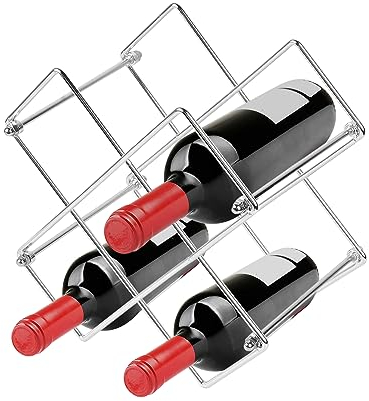 Tycoonest 6 Bottles Wine Rack, Free Standing Bottle Storage Holder, Small Wine Display Shelves for Cabinet, Cupboard, Countertop, Kitchen, Pantry, Bar, Home Decorations (Silver)