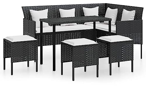 vidaXL Sofagarnitur 5-TLG., Gartensofa in L-Form mit Kissen, Sitzgruppe für Garten Terrasse, Gartentisch Gartenmöbel, Schwarz Poly Rattan
