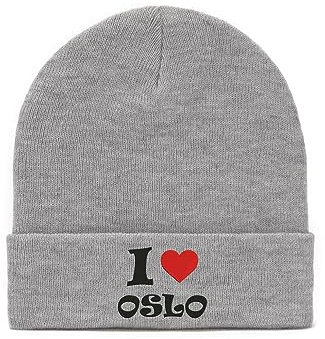 Lauthings I Love Oslo City Norway Bestickte Kunst Unisex Wintermütze Beanie, grau, One size