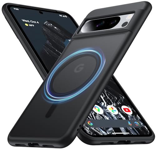 FNDMIL [NO.1 Magnetisch für Google Pixel 8 Pro Hülle mit MagSafe[Translucent Matt][Anti-Fingerabdruck][Militär Stoßfest] Hardcase mit Weich Silikon Handyhülle für Pixel 8 Pro Case Dünn 6.7'',Schwarz