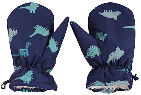JIAHG Moufle de Ski Imperméable pour Enfant 3-5 Ans Gants d'hiver Snowboard et Neige Épais Chaud Gants Complets Motif à Dinosaure Doublure en Polaire Ajustable pour Sports en Plein Air