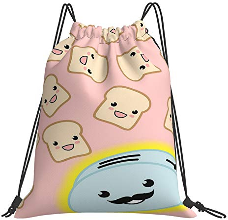 Rucksack mit Kordelzug, Kawaii-Toast und Toaster, Unisex-Strangtasche, Sport-Sporttasche, lässiger Tagesrucksack, Kordelzug-Sack