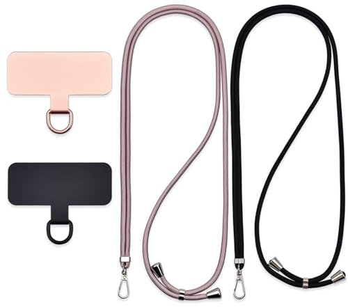 Cordon Para Movil Correa Movil Universal,Pegatinas Metálicas Para Teléfonos Móviles, Cuerdas Ajustables, Tirantes O Tirantes Para Liberar Las Manos. (Oro rosa,Negro)