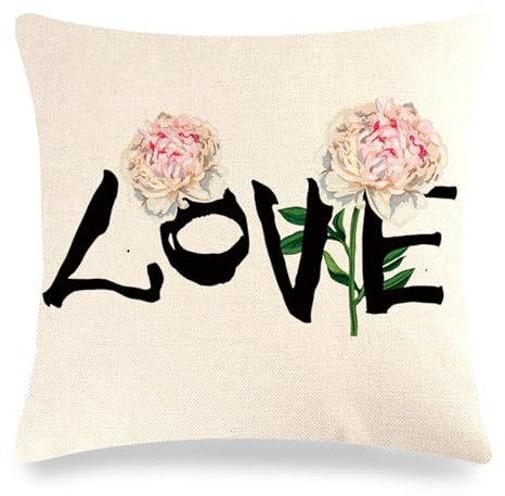 Gualiy Kissenüberzug Leinen, Sofakissenbezug 45x45 Love Blumen Muster Kissenbezug für Sofa Schlafzimmer Auto Stil 8