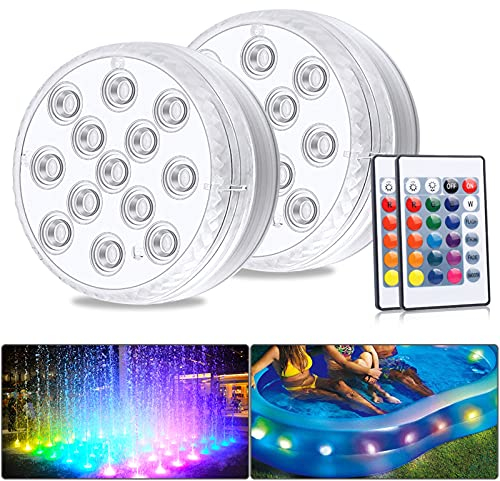 ALED LIGHT Lumière LED Submersible, Imperméable IP68, 13 LEDS Lumiere Piscine Avec Télécommande, RVB Changement de 16 Couleur Eclairage de Bassin Décoration pour Vase Base, Piscine, Aquarium(2 PCS)