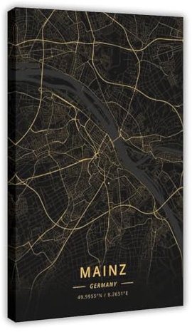 Mainz Deutschland Stadtkarte Poster Leinwand Poster Schlafzimmer Dekor Sport Landschaft Büro Zimmer Dekor Geschenkrahmen 40 x 60 cm