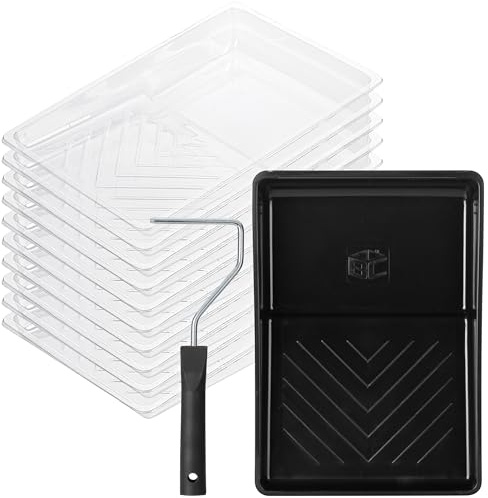 Bates- 6 Inch Paint Roller Tray Set, 12 pcs, 6 Inch Paint Tray Kit, 1x Black Plastic Paint Tray, 10x Transparent Liners & 1x 4 Roller Frame