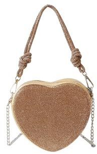CORIOS Damen Herzform Abendtasche Strass Clutch Tasche Abnehmbarer Kette Handtasche Glitzer Schultertasche Elegant Umhängetasche Klein Tasche für Abendparty Hochzeit Gold