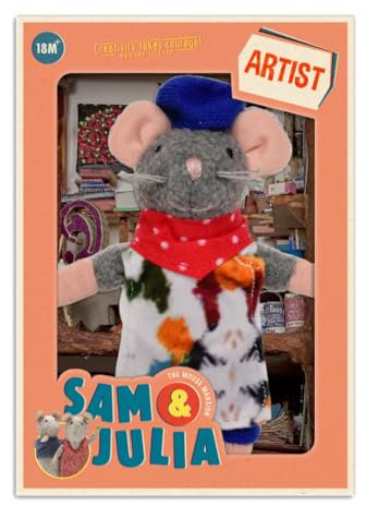 The Mouse Mansion Sam & Julia - Kuscheltier Maus der Künstler - das Original aus der beliebten Kinderbuch-Reihe – 1/12 Größe für Standard-Puppenhaus – enthält: 1 Stofftier Maus 12 cm