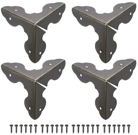 sourcing map 33x33x33mm Metal Box Corner Protectors Edge Guard Iron Bronze Tone 24pcs