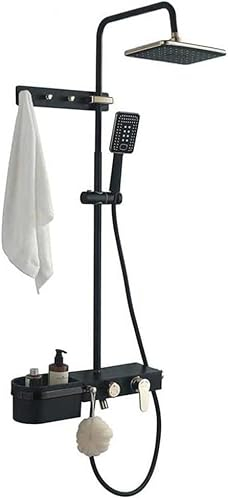 Black Rainfall Shower Faucet Bathroom Storage Shelf Bath Shower Set with Handshower Tub Spout Bath Shower Mixer Tap WAGXIyU
