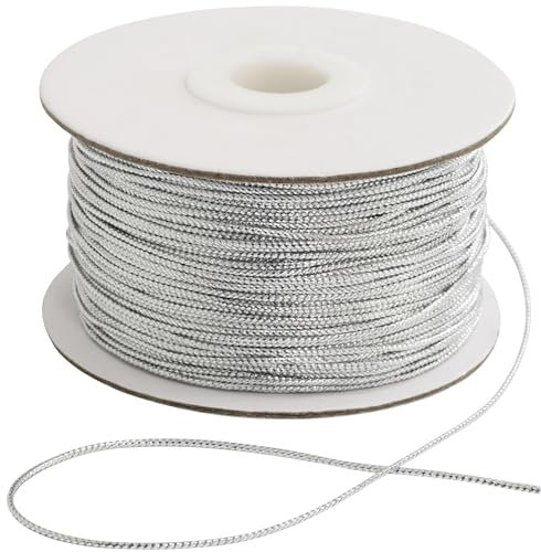 AERZETIX - C73430 - Rouleau de Cordon tressé Brillant 90 m x 1 mm - Couleur Argent - Rouleau Fil Ficelle décoration projets créatifs Art Emballage