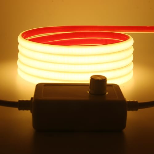 Wisada AC220-240V Dimmbar COB Neon LED Band 15M,Wasserdicht IP65 Warmweiß Neon LED Leuchtband Selbstklebend, 288LEDs/m Superhell FCOB Streifen(Schnitt alle 50cm) Flexible LED Strip für Weihnachten