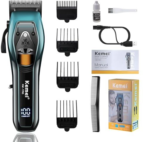 KEMEI Professionelle Haarschneidemaschine für Herren, 9000 U/min, wiederaufladbar, kabellos, mit LED-Display, Geschenk für Männer