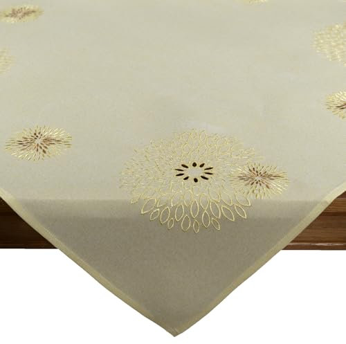 Tischdecke Leinen-Optik Bestickt Deko Esszimmer Serie Pusteblume Tischwäsche Stickerei Blumen Ornamente Tischdeko Typ887 Mitteldecke 85x85 cm gelb