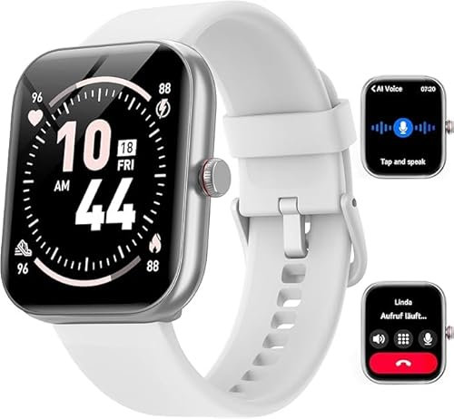 Montre Connectée Homme pour Samsung,iPhone,Android,1.91 Montre Connectée Femme avec Appel Bluetooth,Voix de l'IA,Alexa intégrée,Smartwatch Moniteur de SpO2,Sommeil,Podometre,Calories,IP68-Blanc