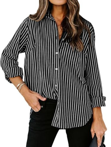 MINTLIMIT Womens Striped Button Down Shirts Long Sleeve Collared Office Work Blouses Tops 2024