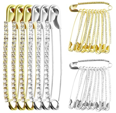20 Stück Strass Sicherheitsnadeln Goldbrosche – Hijab Pins, Charms für Socken, Broschen und Anstecknadeln für Frauen, kleine Sicherheitsnadeln, Brosche – Gold & Silber