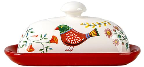 Plat de beurre à motif floral élégant plat de beurre avec couvercle plat au beurre en céramique avec couvercle non glissé au fond de fromage plats de beurre pour cuisine, style restaurant2