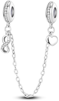 NUJIFFY Sonne Mond und Sterne Anhänger 925 Sterling Silber Charms für Armband Geheimnisvoller Sternenhimmel Charms Kompatibel mit Europäischen Armbändern für Frauen (Ewige Liebe Sicherheitskette)