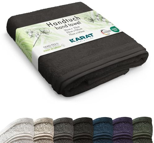 KARAT Handtuch aus 100% Baumwolle, 49 x 98 cm Schwarz, Oeko-Tex 100 Zertifiziert, Badetuch, Saunahandtuch, Duschtuch, flauschig & schnelltrocknend, Towels, Gästehandtücher (Bay)