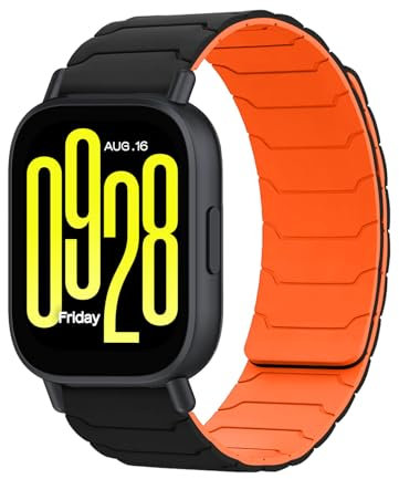 Hinnwer 22mm Cinturino Magnetico in Silicone Reversibile Compatibile con Xiaomi Watch S4/Redmi 5 Active/5 Lite/S4 Sport/2/S3/S1 Pro - Nero Arancione