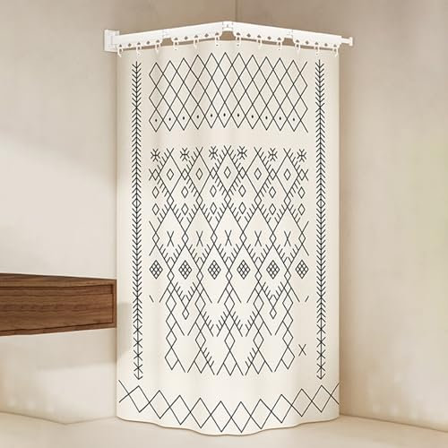 RIUGHJID Barra de Cortina de Ducha Plegable, Barra de Cortina de Ducha de Ángulo Ajustable Curvada Sin Taladro, Moderna Cortina de Baño Resistente Al Agua(5-Fold 172cm)