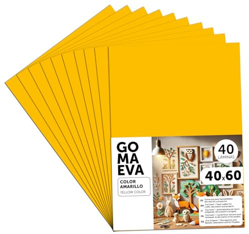 Moosgummi Platten 40x60cm, Bunte EVA Foam Bastelplatten für Kinder, DIY, Schule, Deko & Kunstprojekte – Ideal als Bastelpapier, Moosgummi mit und ohne Glitzer – m-office (Gelb, 40 uds)
