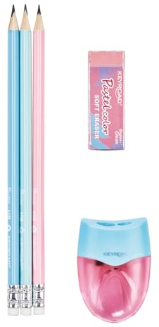 Keyroad Schulset, Pastell Klasse Zubehör, Dreieckiger,5 Elemente, Blister, Farbmix, Schulsachen, Schulanfang Geschenk