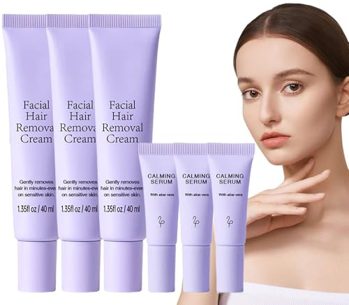 Haarentfernungscreme, 2025 Neu Enthaarungscreme Gesicht mit Serum, Facial Hair Removal Cream Oberlippenhaarentfernung Creme Gesichtshaarentferner für Männer und Frauen für Gesicht und Körper (3)