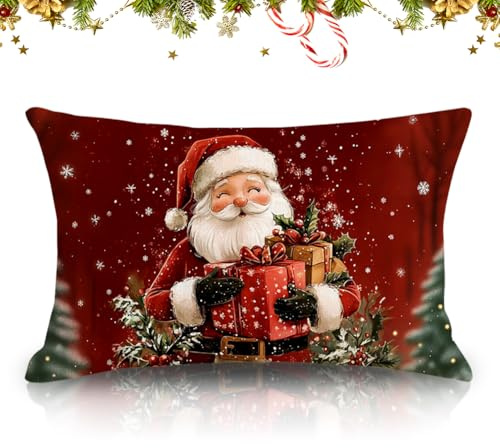 ZJILIXIA Kissenbezüge Weihnachten 30x50cm,Weihnachtskissenbezug Rechteck,Leinen Kissenhülle Weihnachten,Weihnachtsdeko Kissenhüllen,Kissenhülle Winter,Für Wohnzimmer Schlafzimmer Sofa Decorations (E)