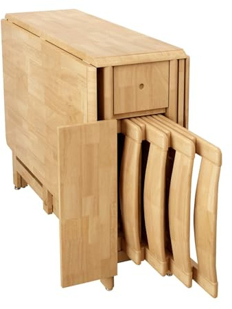 Modernes Massivholz-Klapptisch-Set mit 4 Stühlen – Multifunktionales Drop-Leaf-Design Platzsparend für Esszimmer & Küche Möbel im nordischen Stil