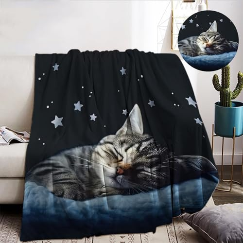 kuscheldecke Katze,Cartoon Kätzchen kuscheldecke Fleece Decke mit 3D Tierdruck, Weiche Warm Fleecedecke als Sofaüberwurf, Tagesdecke, Wohnzimmerdecke (Kitten-E, 130x150cm)