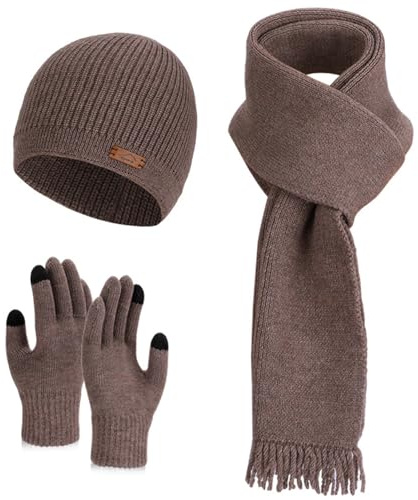 Mütze Schal Handschuhe Set Damen - Winter Warme Handschuhe Mutze Damenschal Thermo Kuschelig Mütze Mützenschal Pudelmütze Winterset Haube Frauen Schaal