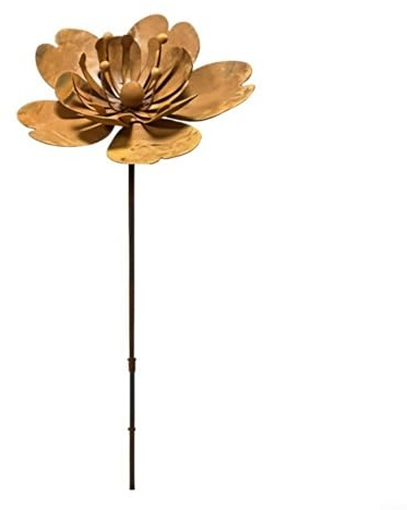 GLFLOW Paletto da giardino rustico, decorazione per uccelli in ghisa, in ferro battuto, uccello e fiore da giardino, ornamento per prato color ruggine per cortile e patio