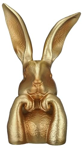 BOLUOBAO Osterhase Figur Gold Modern – Wetterfeste Hasen Skulptur (34,5cm) aus Kunstharz – Elegante Osterdeko für Garten, Balkon & Wohnzimmer – Hochwertiges Ostergeschenk & Dekofigur